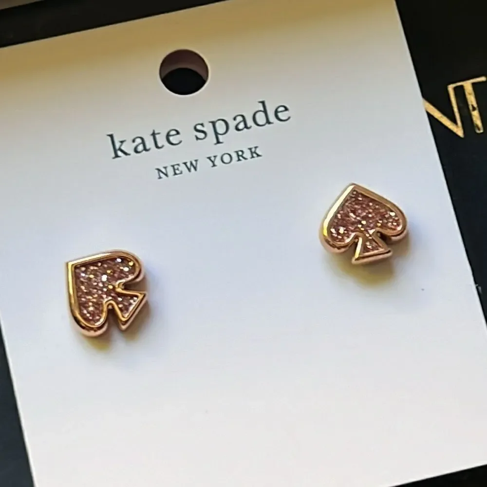 NWT Kate Spade Everyday Spade Glitter Enamel Studs Rose Gold B1